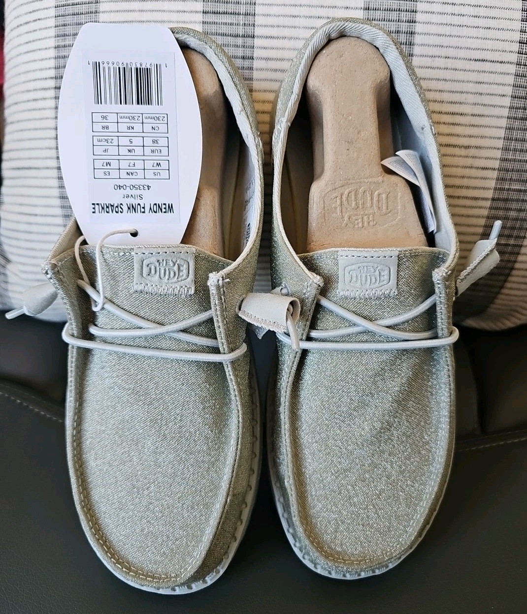 Hey Dude Wendy Funk Sparkle Shoe, Size 7, Silver, Brand New -no Box