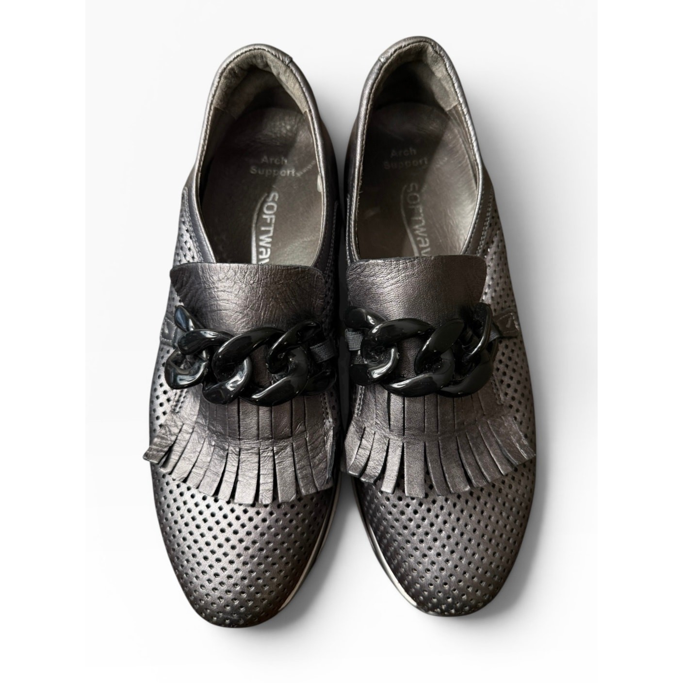 Softwaves Platform Loafers Fringe Chain Perforated Leather Comfort Shoes EU39