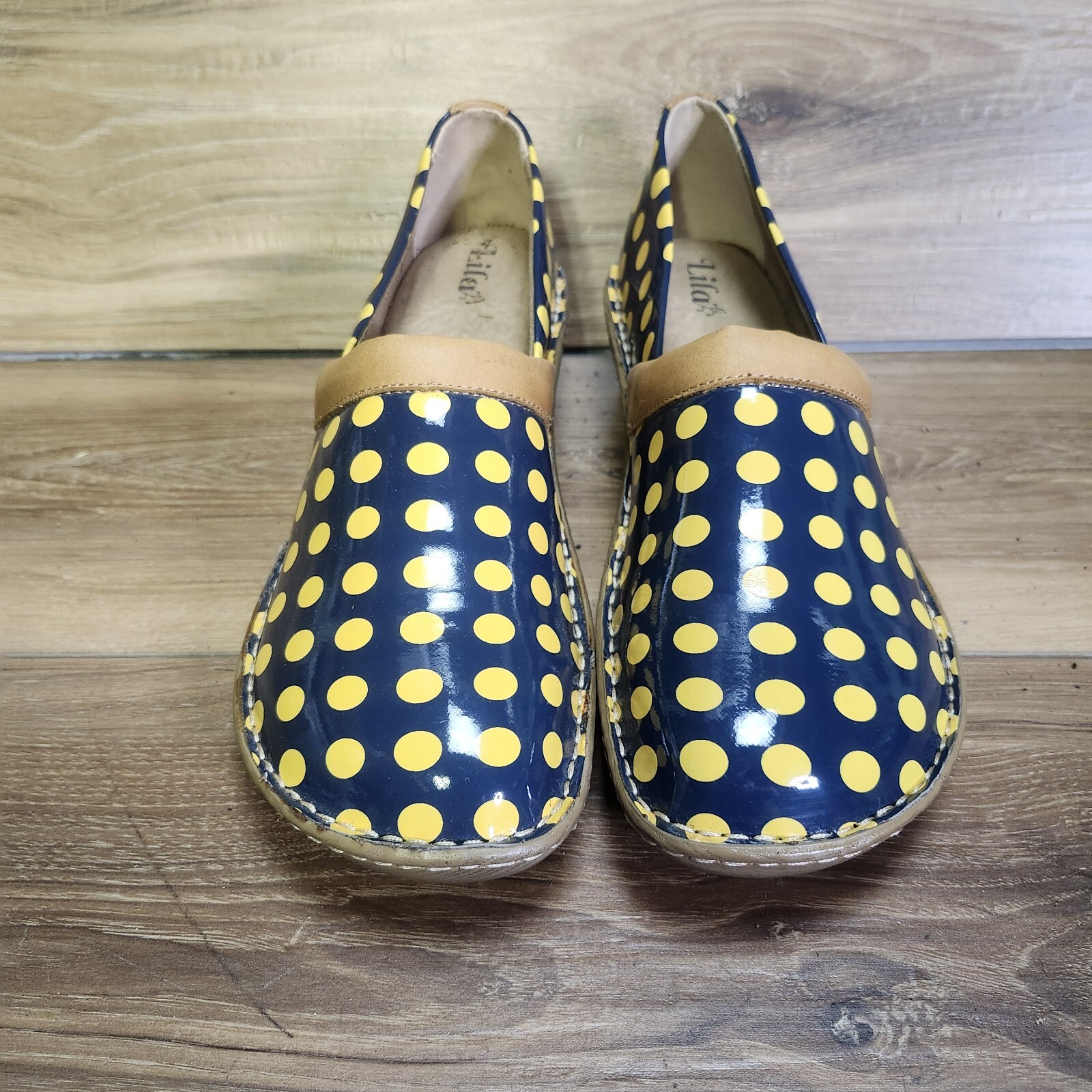 Lila Clogs Sure Grip Size 11m Slip Resistant Navy Yellow Spa Comfort