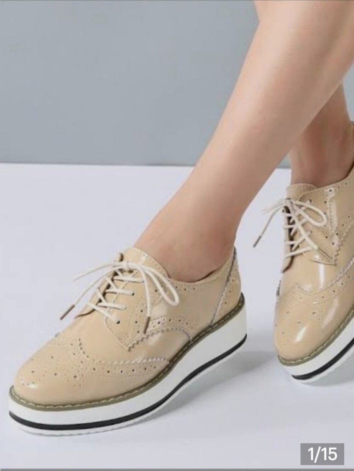 DADAWEN Tan Patent Platform Oxford Wingtip Shoes WOMEN’S SIZE: 39 EU/ 8 US