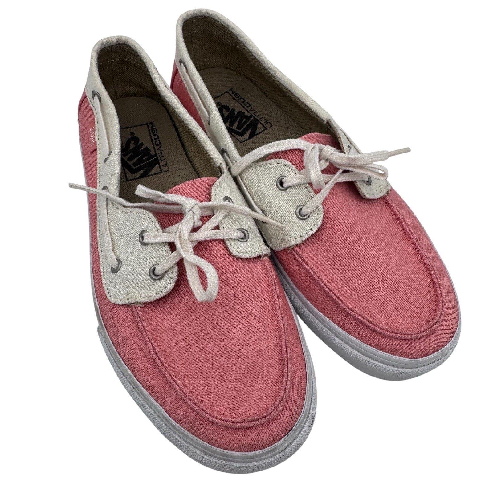 Vans Surf Siders Boat Shoes Womens Size 8.5 Chauffeur Lace Up Pink Beige