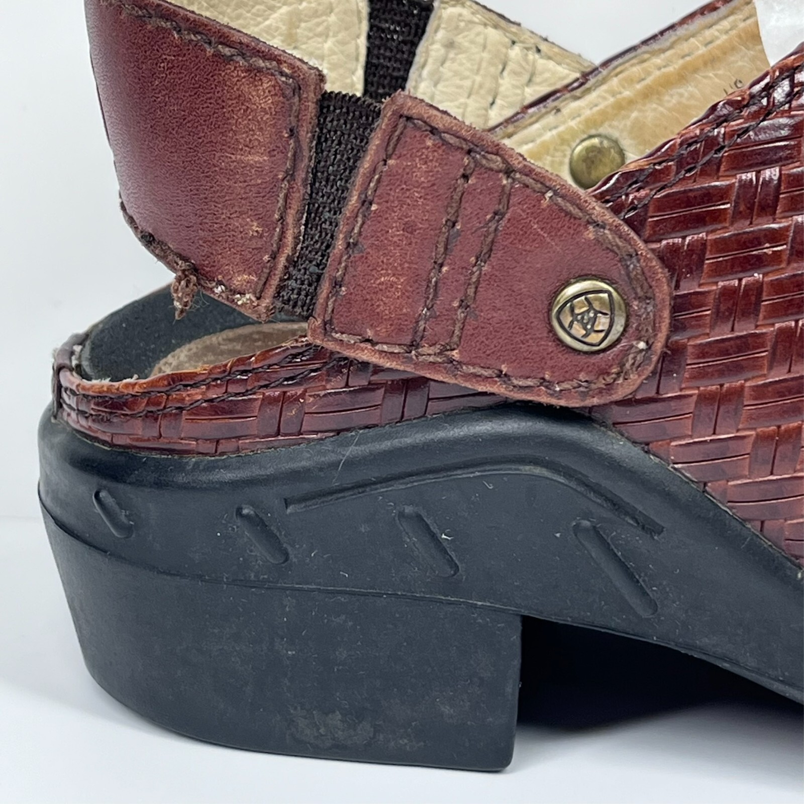 Ariat Woven Brown Leather Slides Mules Strap Women’s 5.5B 94024 Cowgirl Western