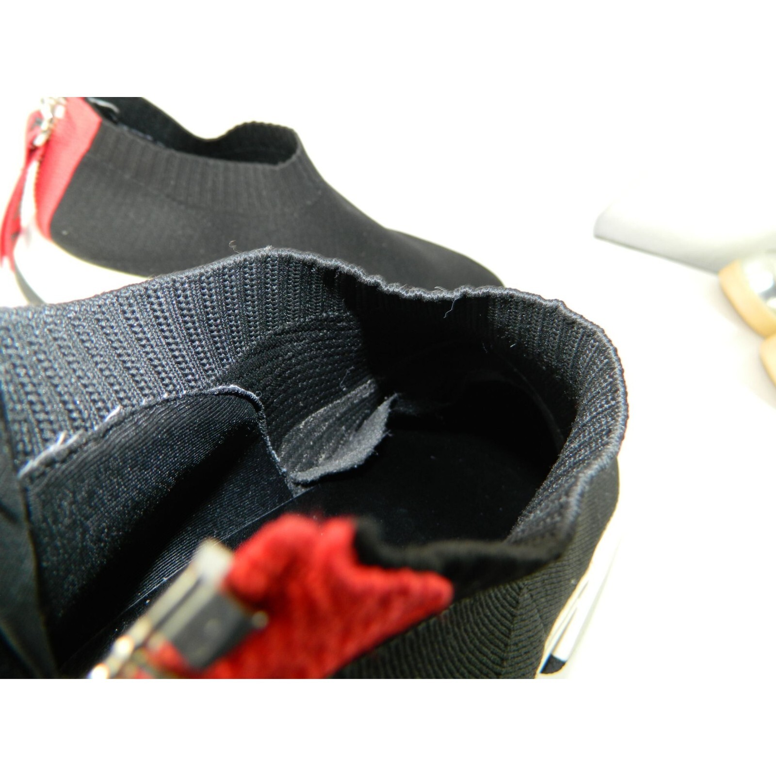 DKNY Marcel Wedge Flat Sneakers Black Stretchy Booties Size 10 Red Stripe Zipper