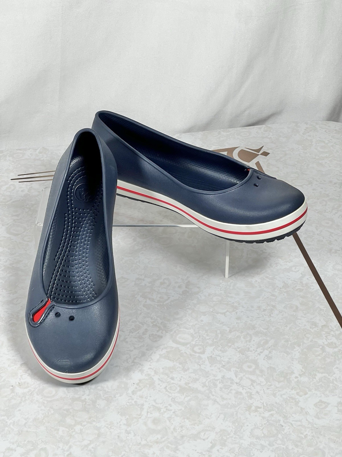 Crocs Crocband Navy Blue White Red Ballet Flats Footwear Women’s Size 9 W