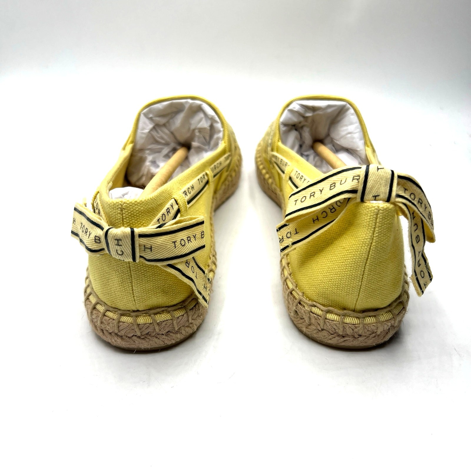 Tory Burch Tory Ribbon Espadrille Blonde Straw Dark Seaweed Yellow Size 9 NEW