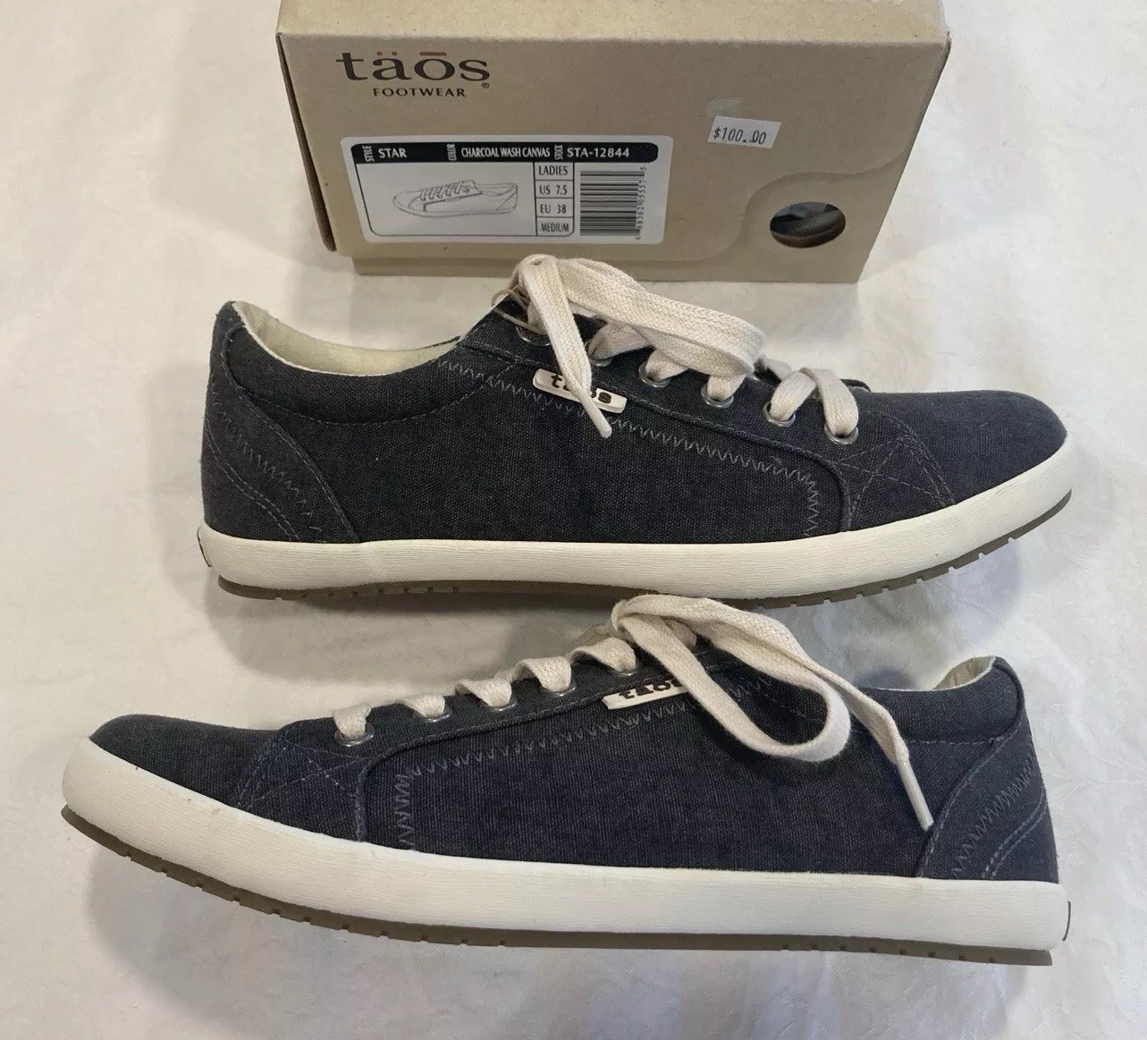 Taos STAR In Charcoal Wash Canvas In Size US 7.5—Best Seller! Comfy! NEW IN BOX