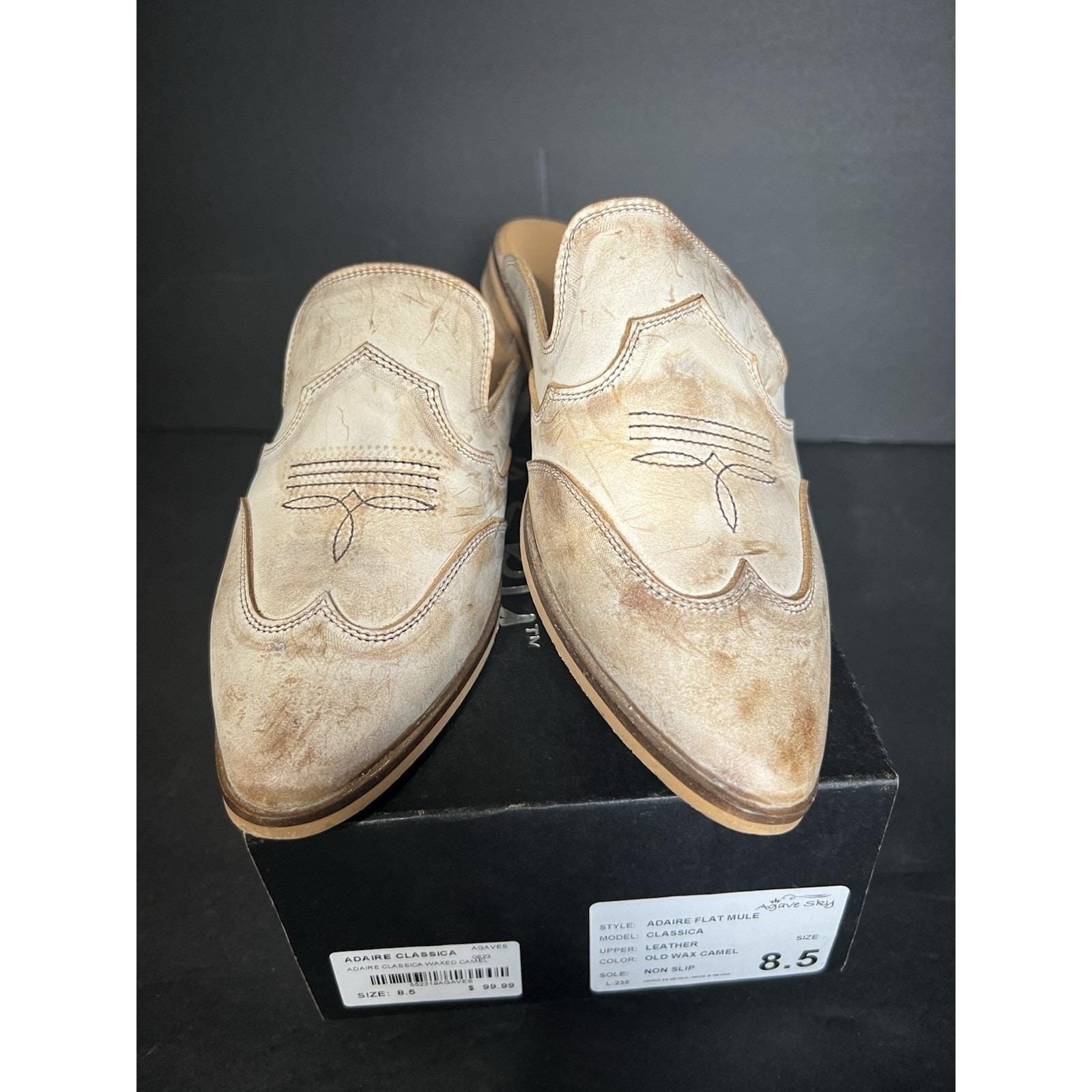 Agave Sky Western TypeLeather Mule Clogs Women’s 8.5 Cream&brown Made Mexico