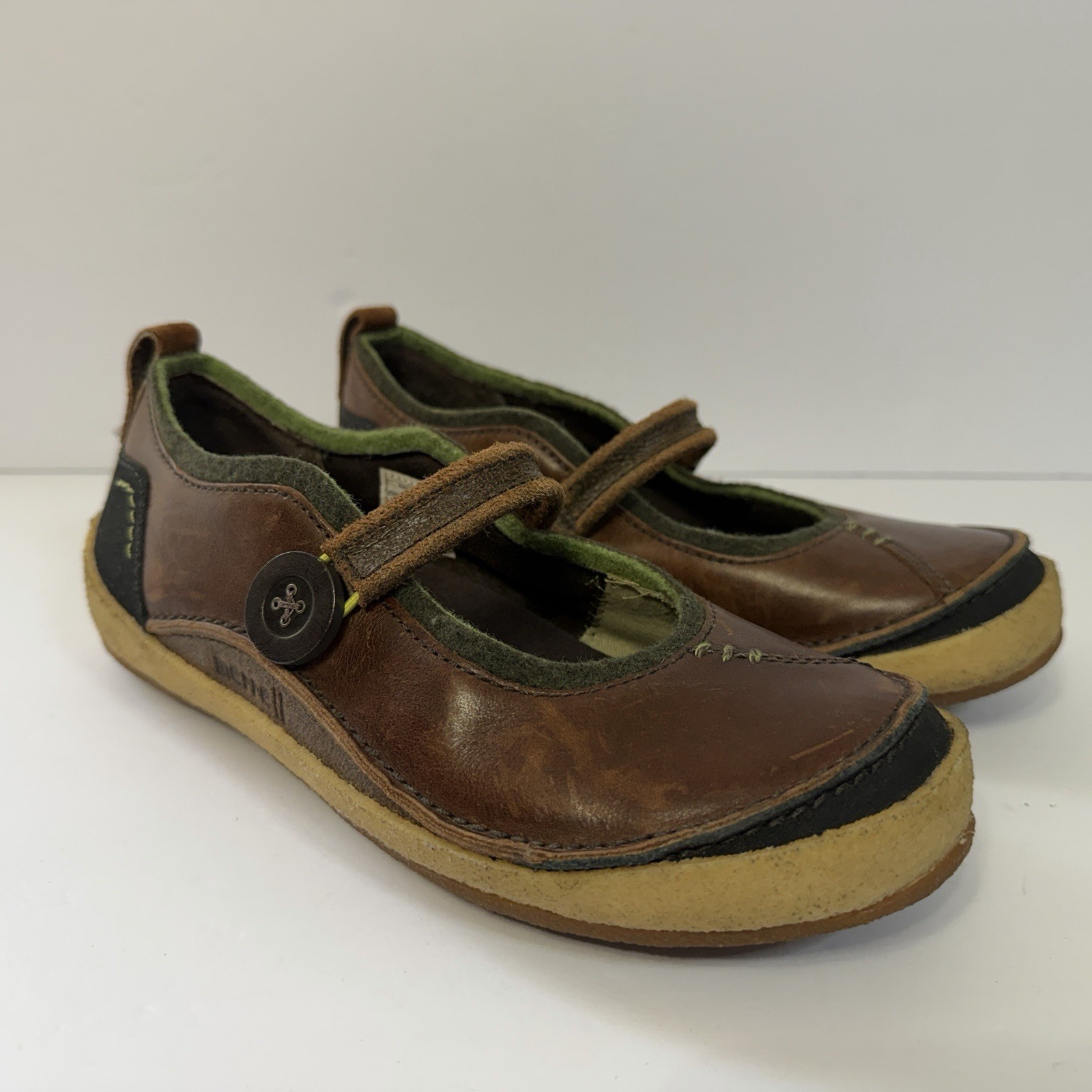 Merrell Womens Paris Saddle Mary Jane Brown Leather Crepe Sole Shoes Size 7