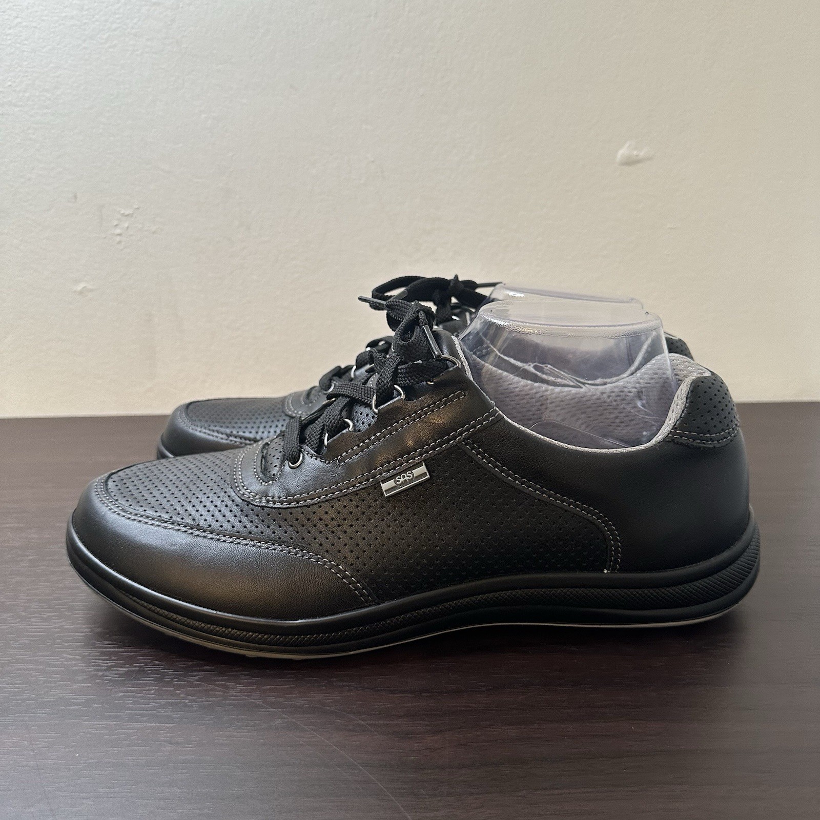 SAS Sporty Lux Black Leather Perforated Lace-Up Casual Comfort Sneakers 10.5 W