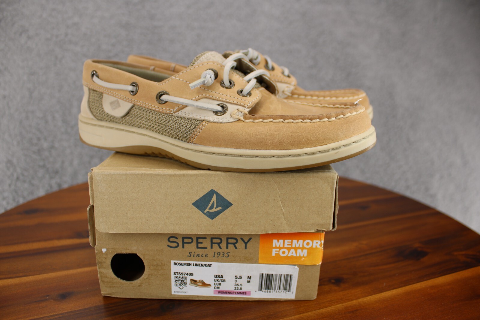 Sperry Top Sider Women’s Rosefish Boat Shoes Linen Oat Brown Slip On Loafers 5.5