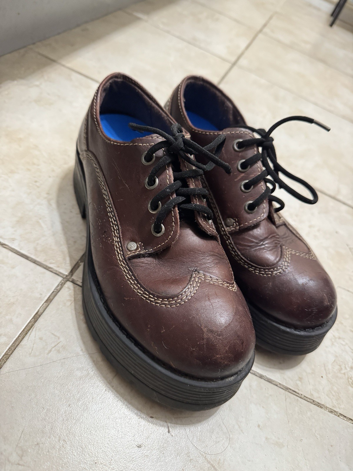 Vintage American Eagle Women Sz 6.5-7 Y2K Chunky Sole Shoes Lace Up Oxford Brown