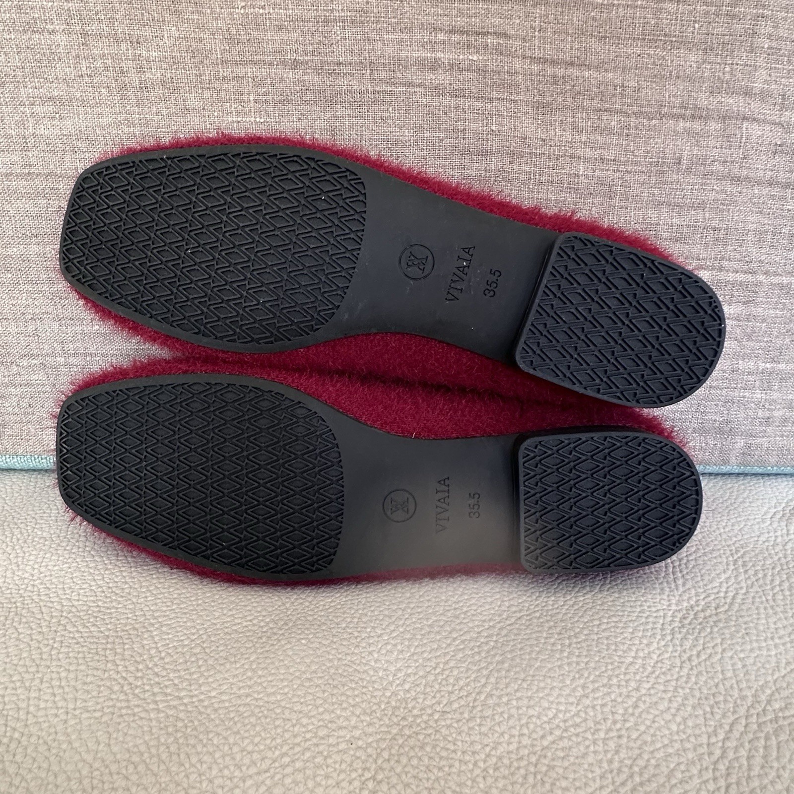 Vivaia Square Toe Recycled Mink K Faux Fur Flats Margot 2.0 Maroon 35.5 US 5.5