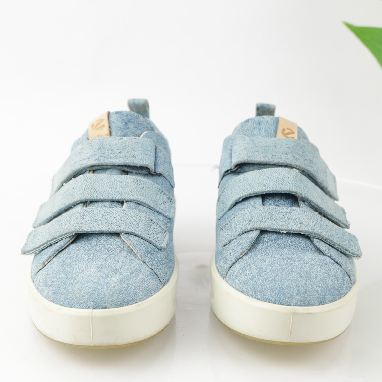 Ecco Womens Soft 8 Sneakers Size 8 Blue Leather Denim Triple Strap Comfort Shoes