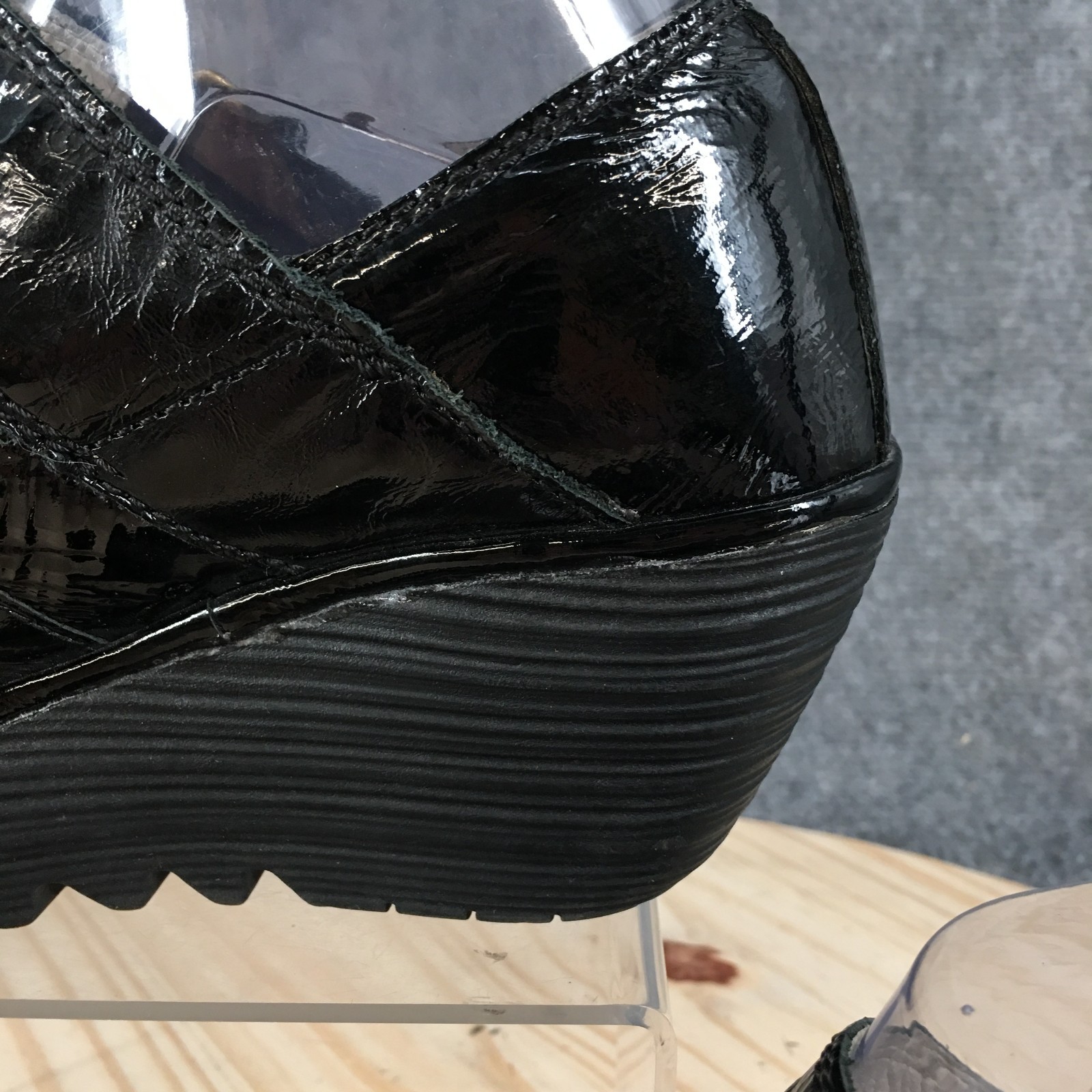 Fly London Yaya Mary Jane Wedge Shoes Womens 38 Black Patent Leather Casual