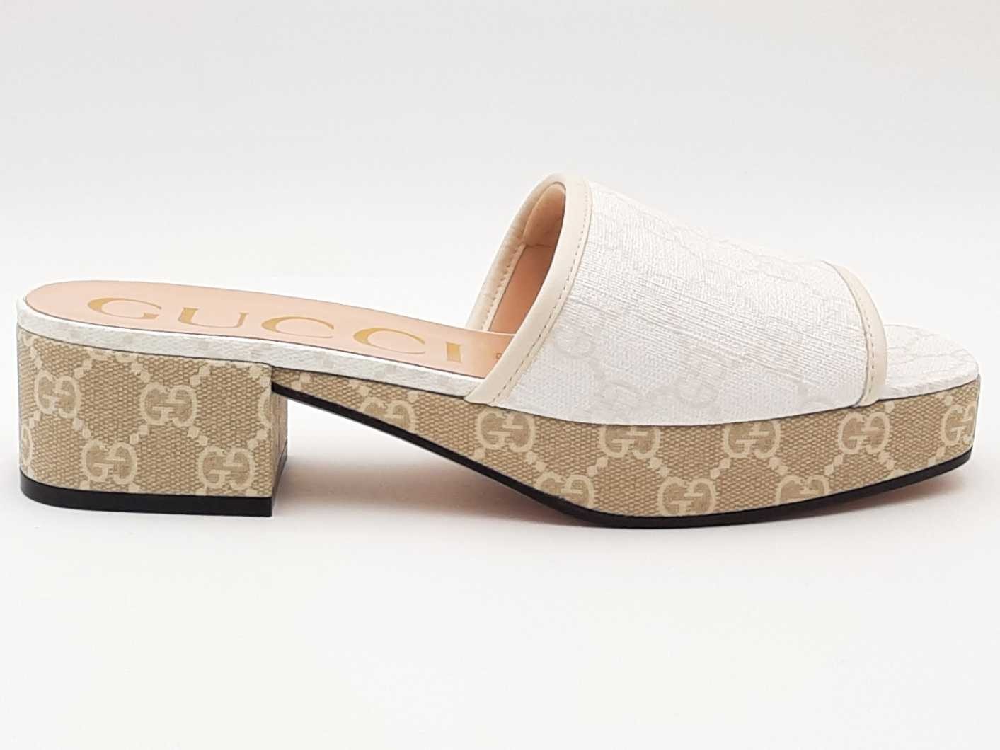 Gucci Monogram Malaga Kid Platform Beige Size 38 Aa0626ozxsa