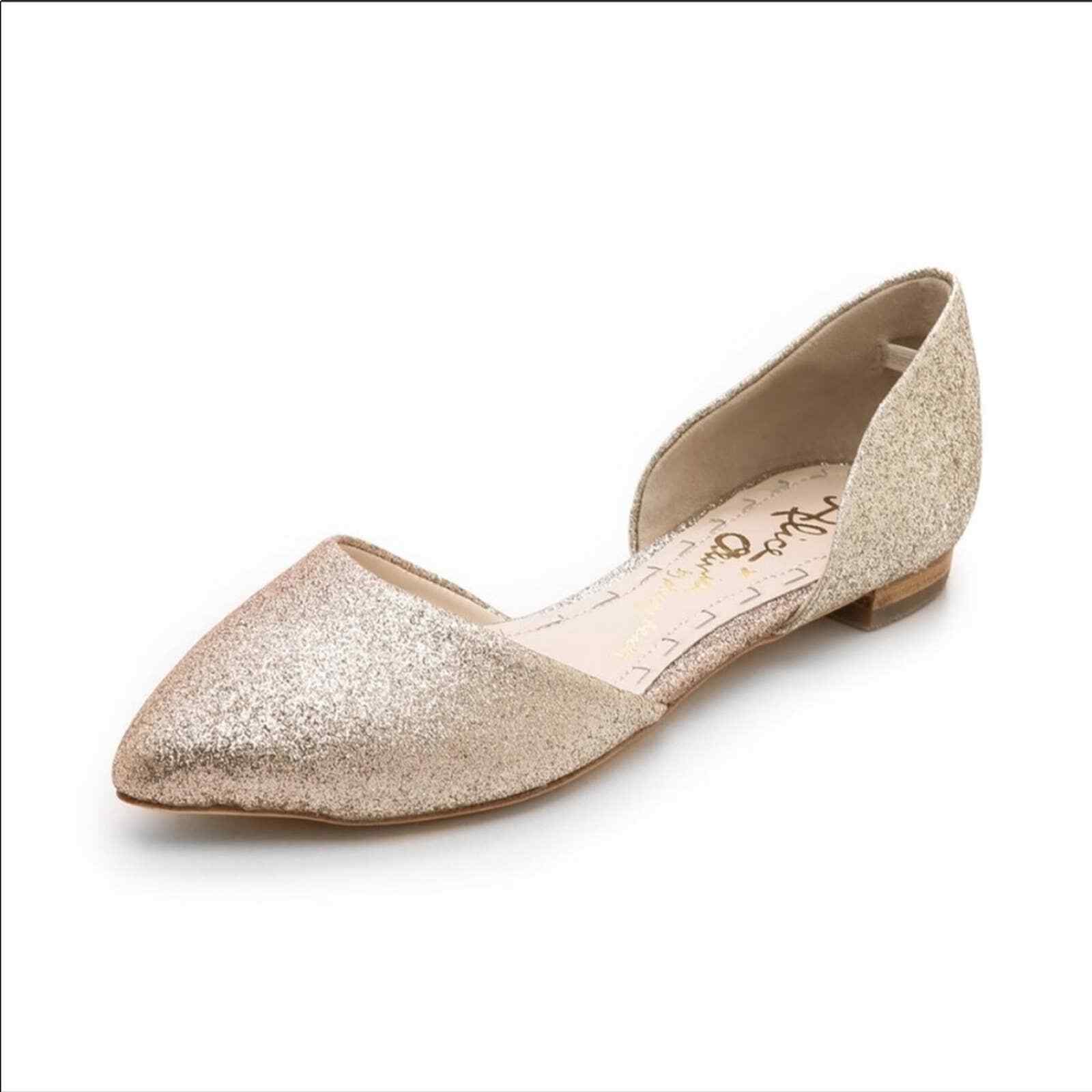 Alice and Olivia Hilary D’orsay Glitter Ballet Flats Women’s Sz 38 Gold Leather