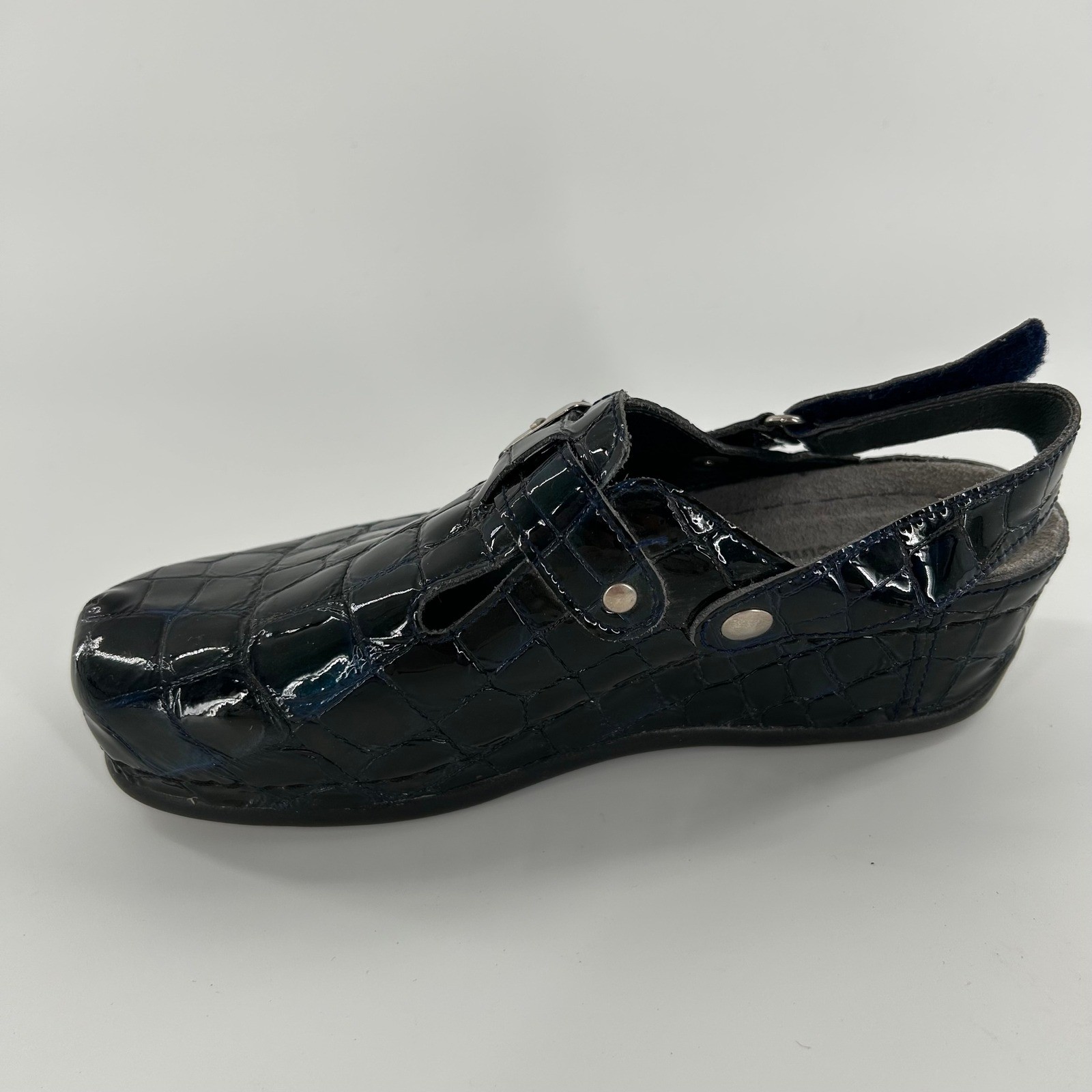 90’s Helle by Romu’s Patent Crocodile Print Slingback Clogs Mules Shoes Size 36