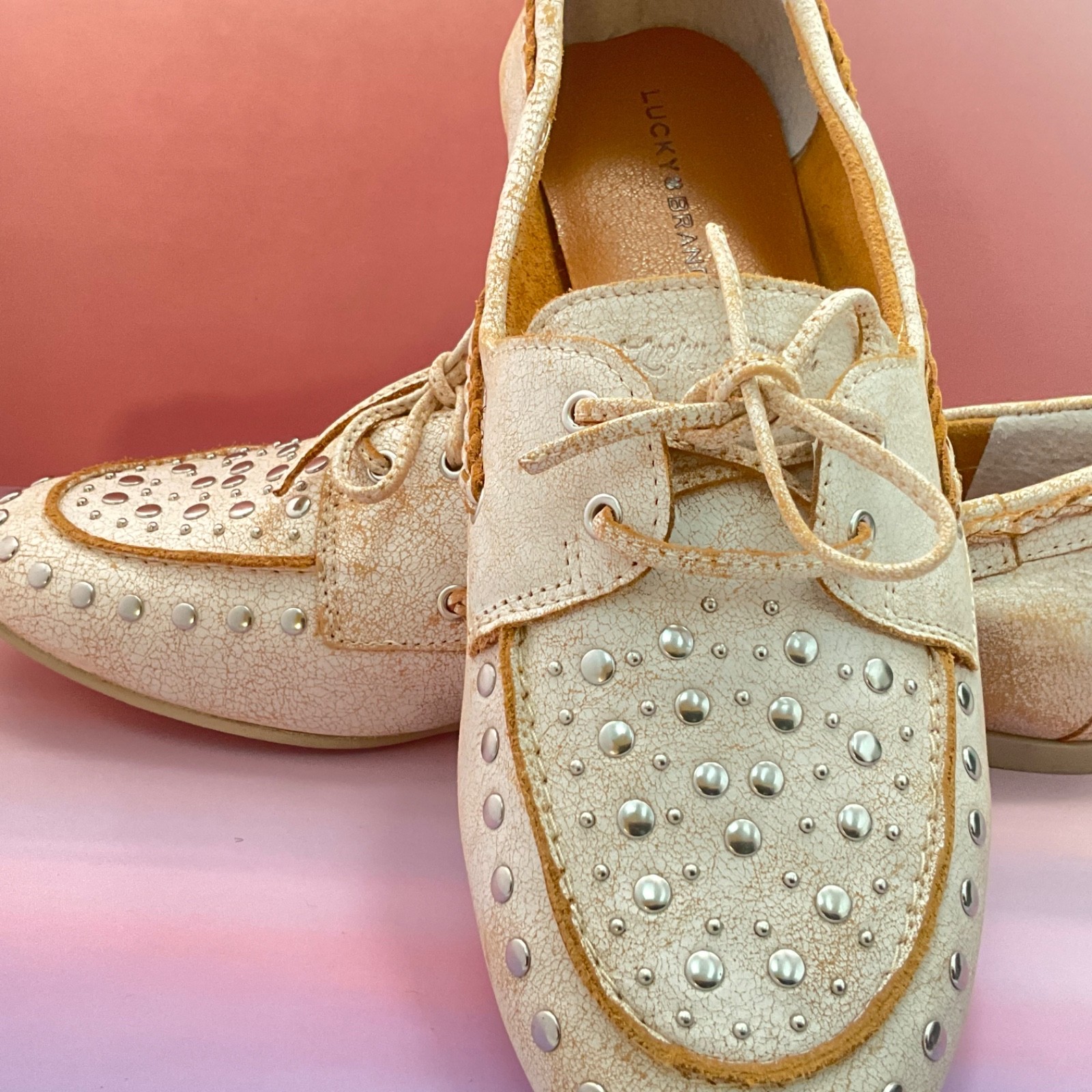 White Leather Studded Lucky Brand Loafer-US Women’s 11/Men’s 9.5/EU 41.5 NWOT