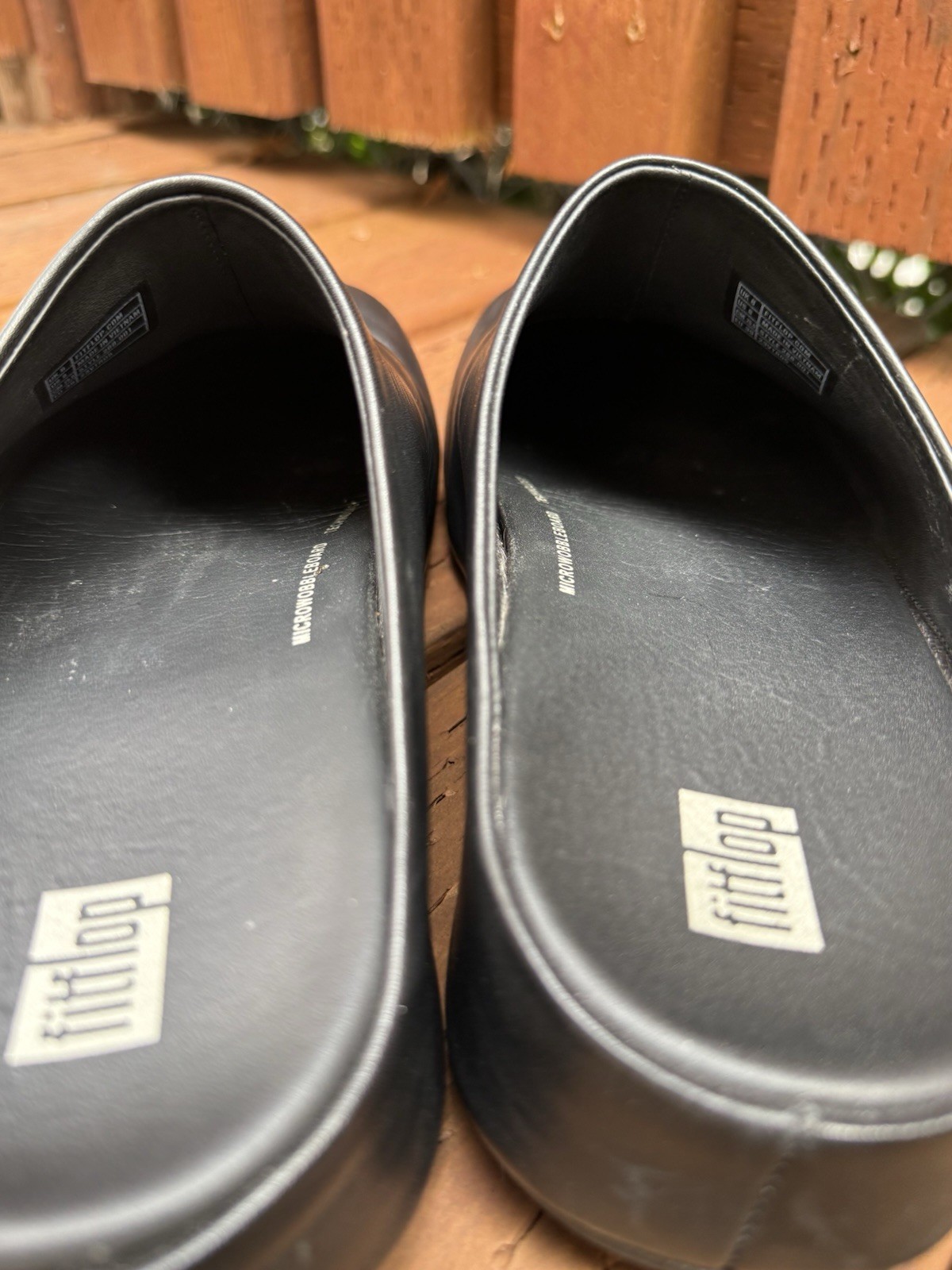 FitFlop Shuv Black Leather Clog Mules Micro Wobbleboard Comfort Walking Size 8