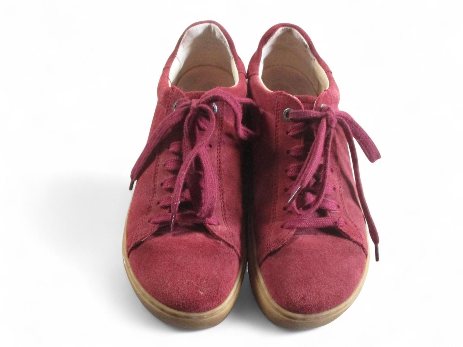 Birkenstock Shoes Womens Size 37 Red Suede Lace Up Comfort Gum Sole Narrow Fit