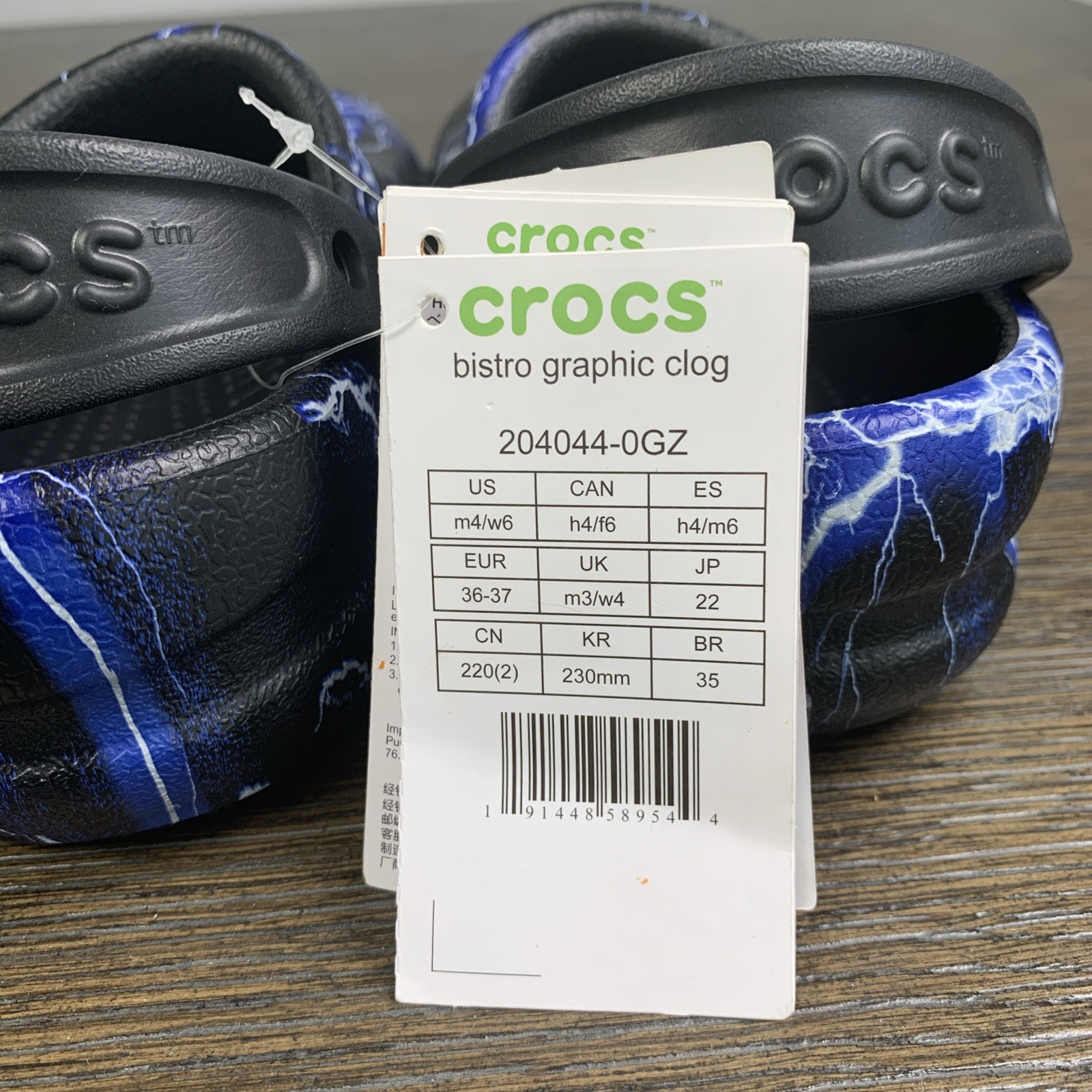 Crocs Bistro Graphic Black Lightning Bolt Graphic Slip Resistant Clogs Sz M4 W6