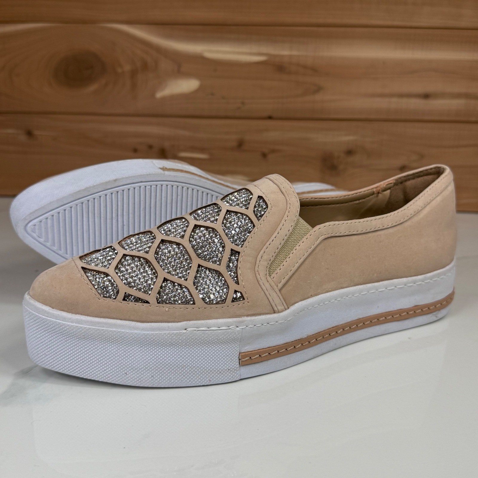 Planeta Brasil Slip On Platform Sneakers Women Rhinestone Honeycomb Size 6