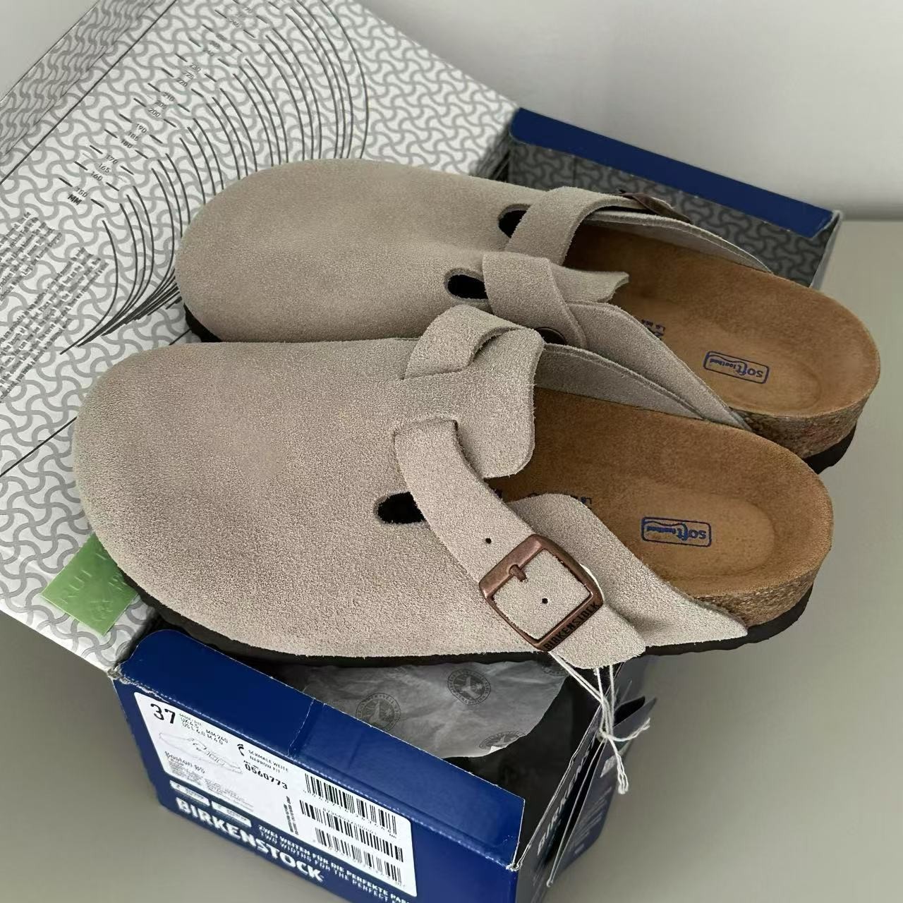 Birkenstock Boston Suede Clogs Unsex Taupe Soft Footbed Sandals, All Size W&N