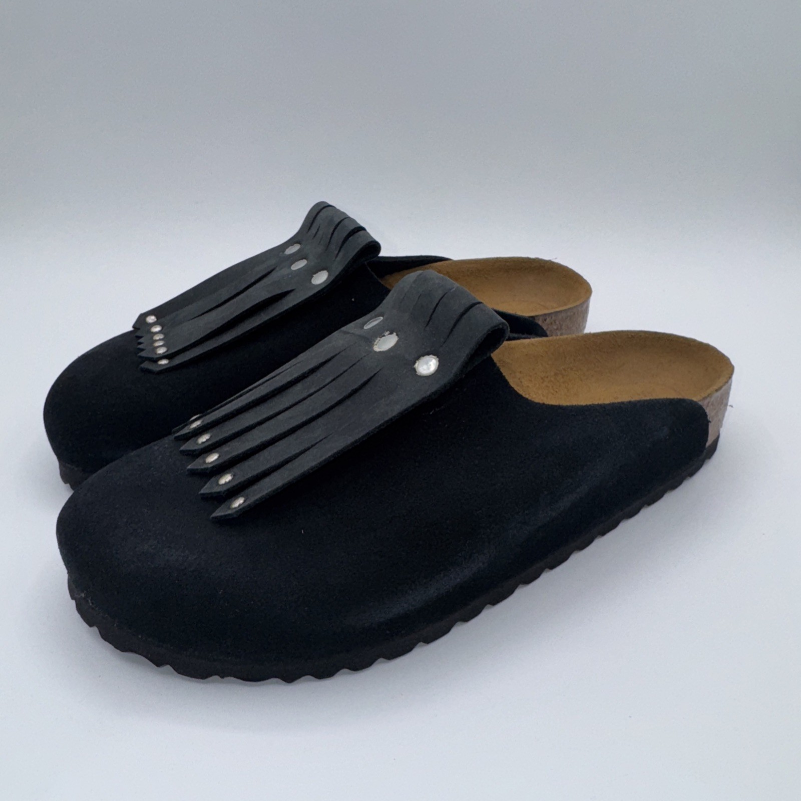 Birkenstock Amsterdam Kiltie Studded Women’s Size 7 EU 38 Black Leather Boston