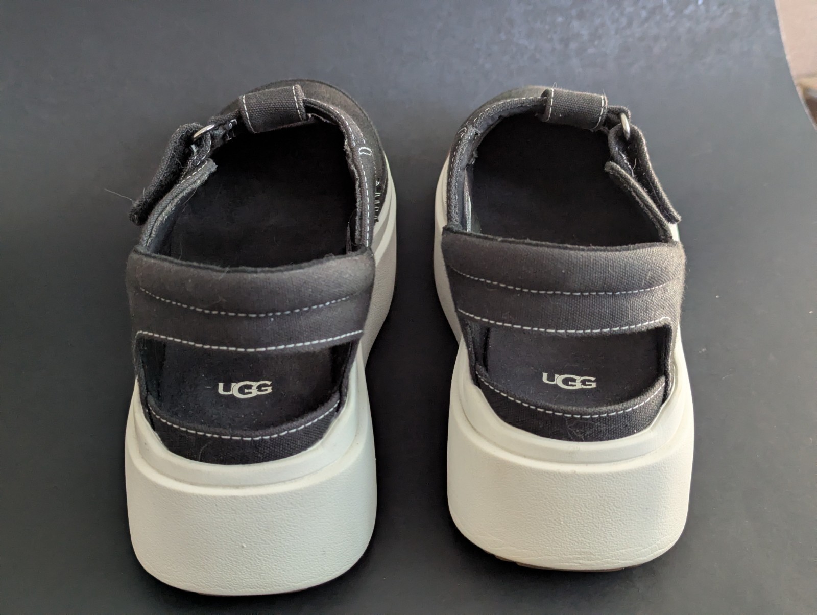 UGG EZ-Duzzit T-Strap 1167500-BLK Sneakers Women’s 7B Black Platform Shoes DNNY9