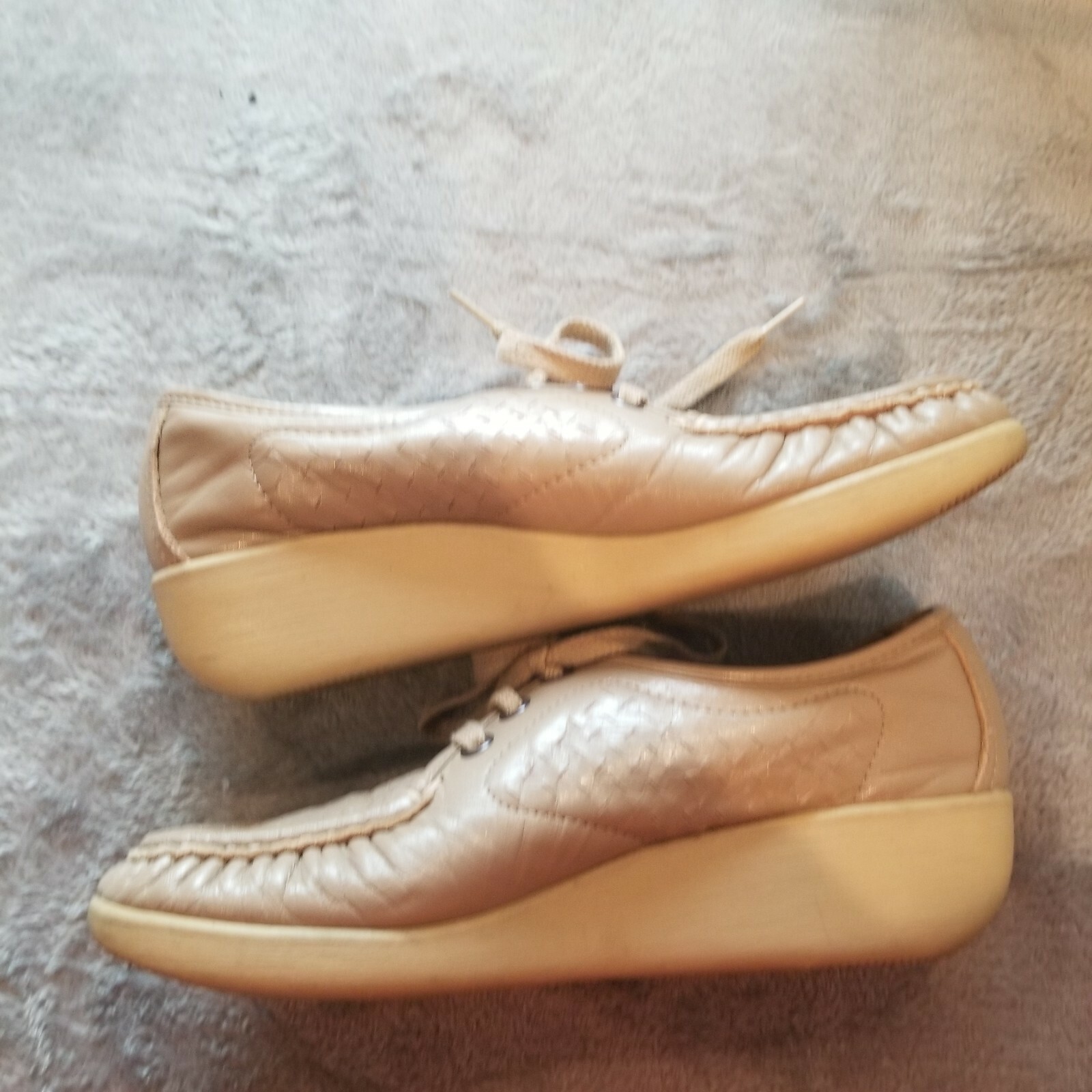 Genuine SAS Womens Handsewn Leather Lace Up Loafer Shoes Tan Casual Made in USA