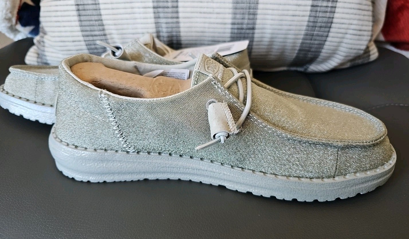 Hey Dude Wendy Funk Sparkle Shoe, Size 7, Silver, Brand New -no Box