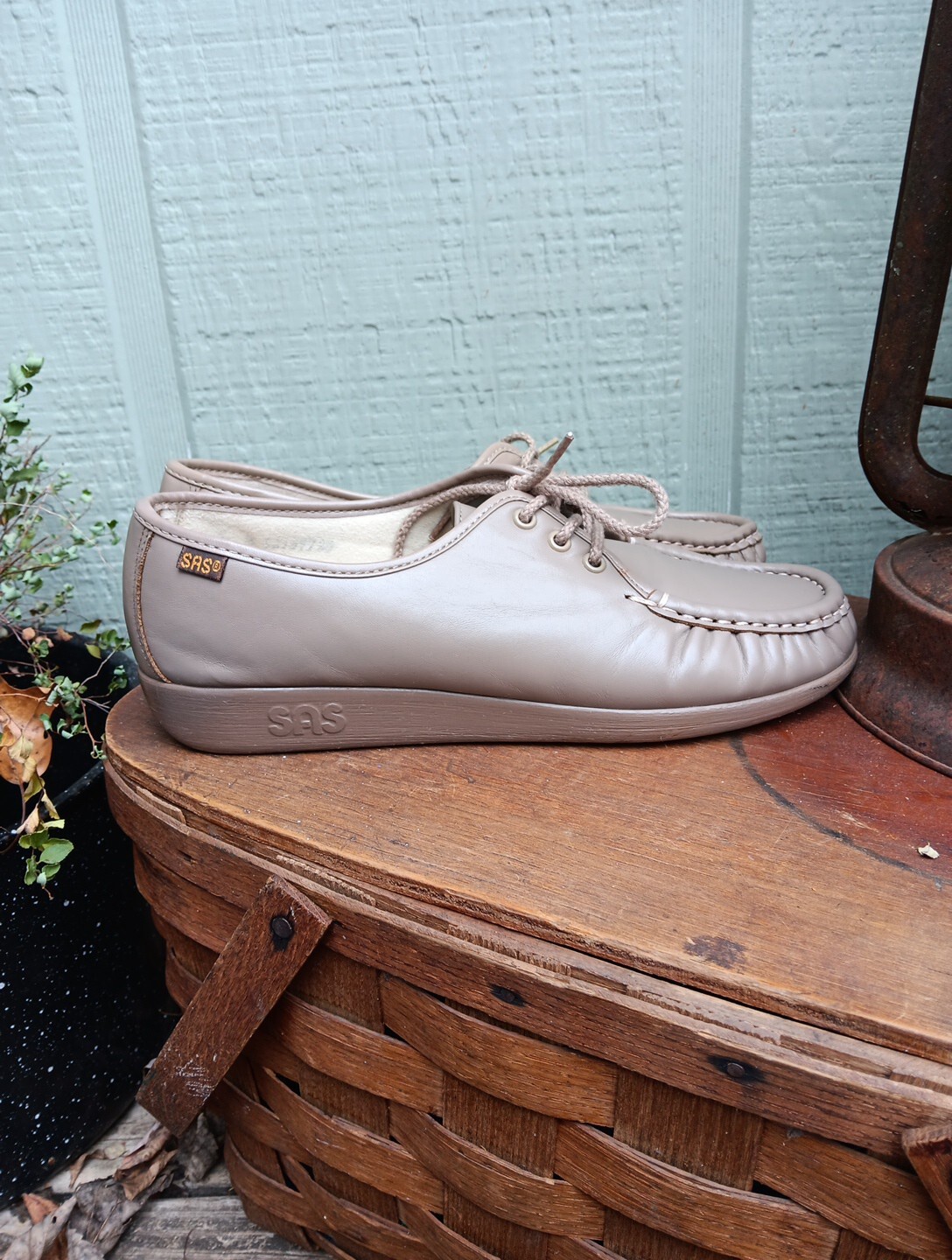 SAS Womens 10N Taupe Leather Lace-Up Shoes Siesta Comfort USA Grandma