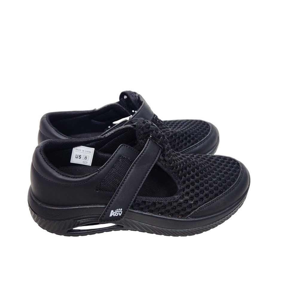 AOV Walking Shoes Womens 8 Black Mesh Mary Jane Air Cushion Orthopedic