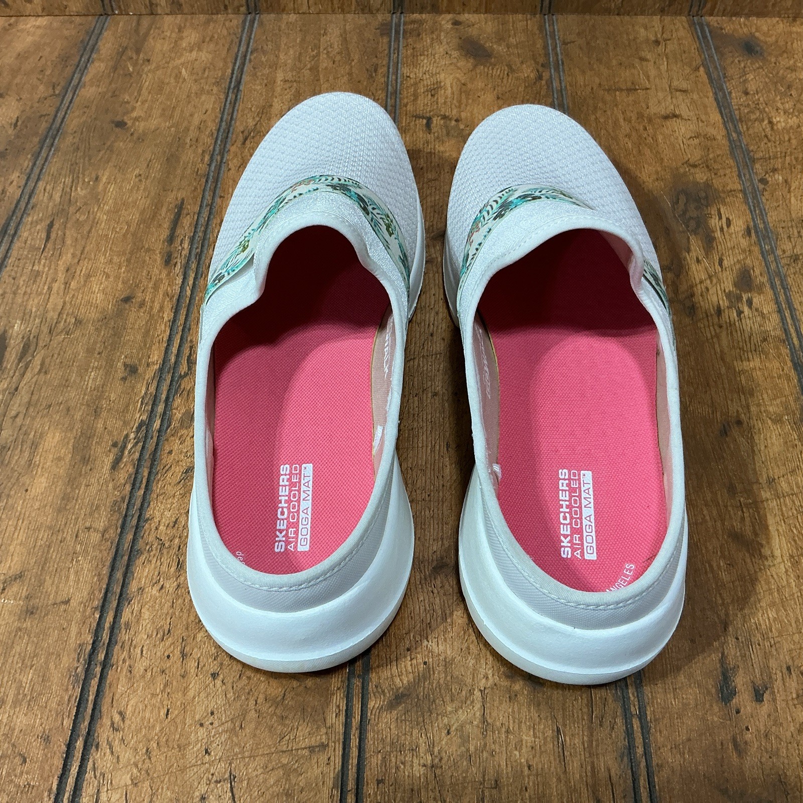Skechers Go walk Womens Tropical Oasis White Mules Slip On Shoes 124713 Size 11