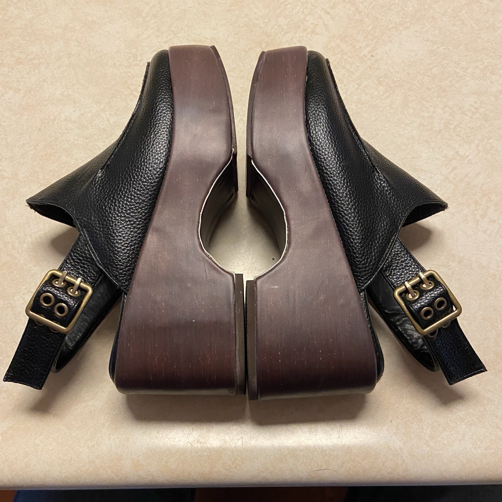 FSJ Clogs Womens Size 8 Platform Slingback Shoes Buckle Funny She Jill Black