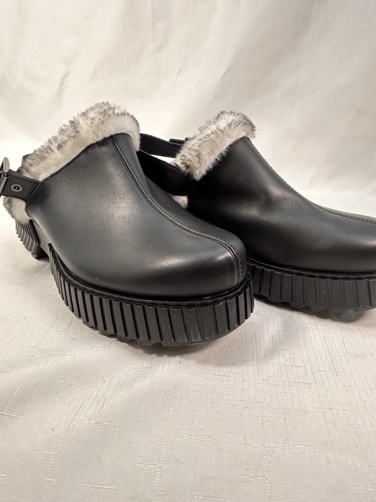 Sorel Ona Ave Mule Black Sea Salt Leather Faux Fur Platform Clog NL5150-010 11