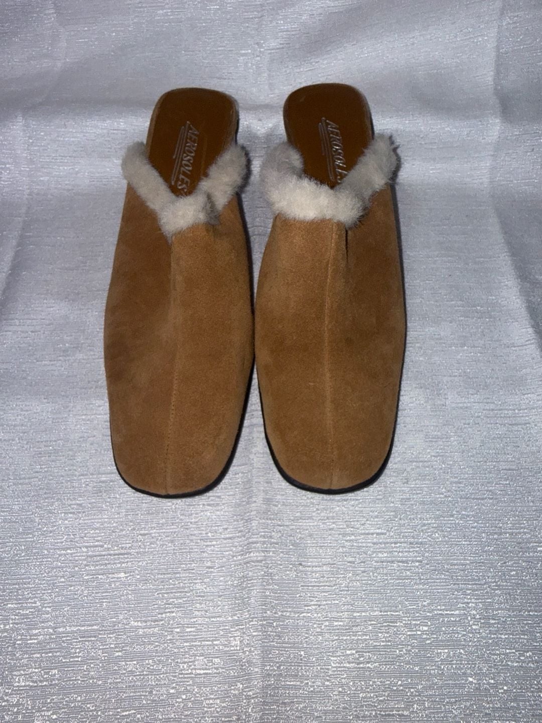 Aerosoles Riptide Brown Suede Fur-Lined Mules