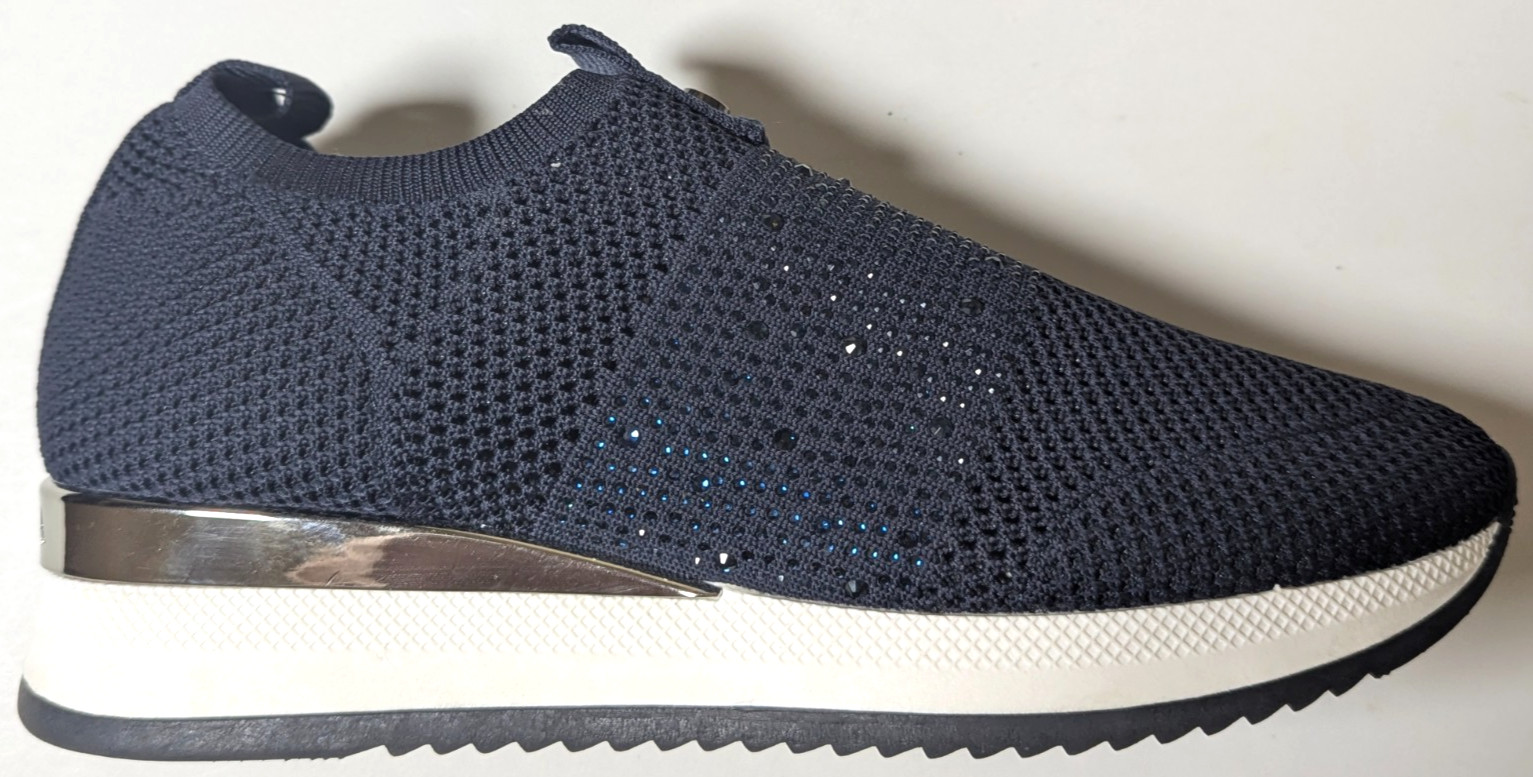 Carvela Janeiro Navy Blue Knit Wedge Sneakers Rhinestone Slip On EU 39 US 8.5