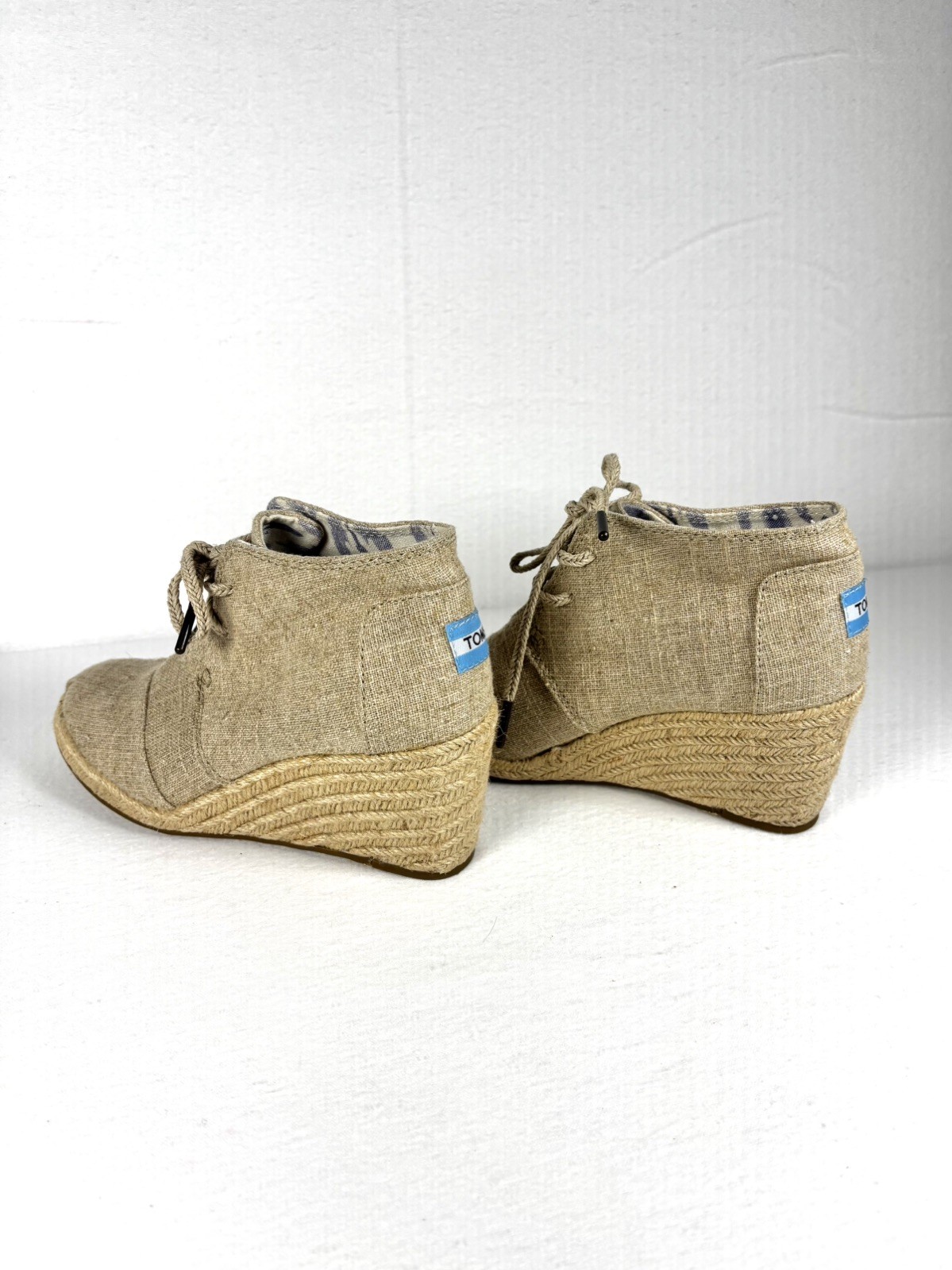 TOMS 6.5 Desert Wedge Booties Ankle Espadrille Nuetral Lace Up Taupe
