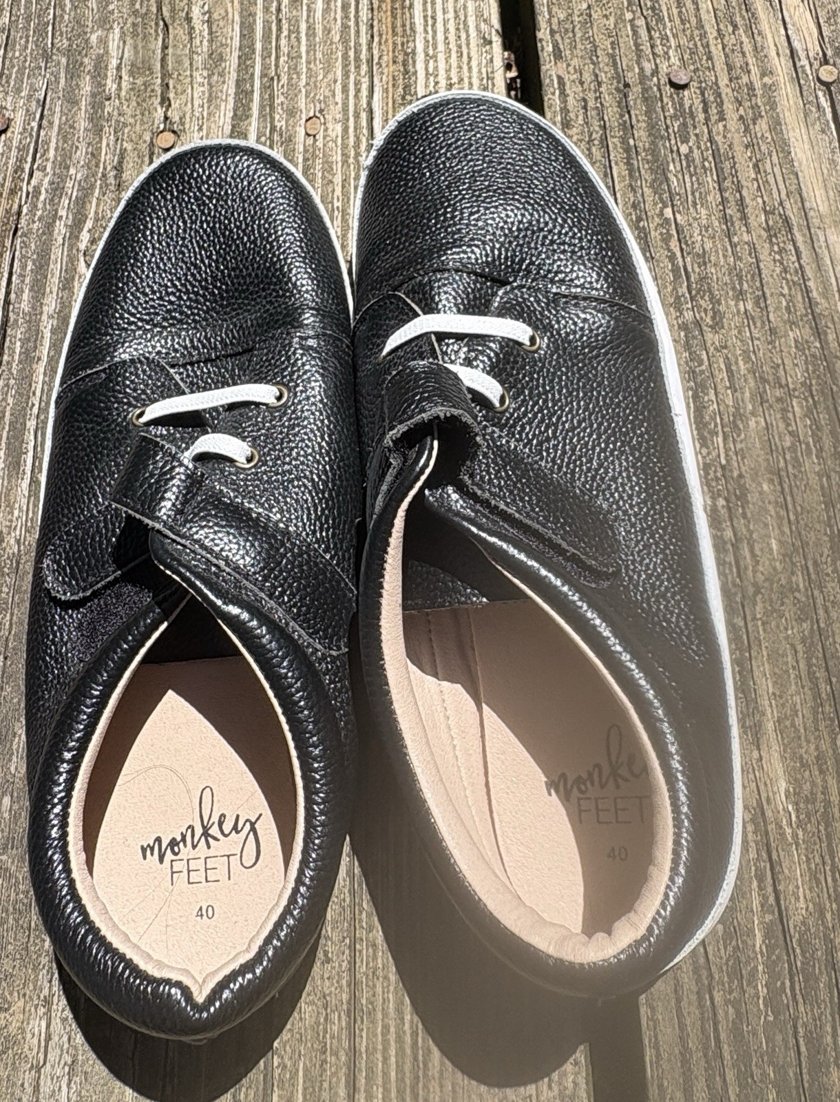 Pebbles Pattern Monkey Feet Shoes Black Hook And Loop Closure Size 40