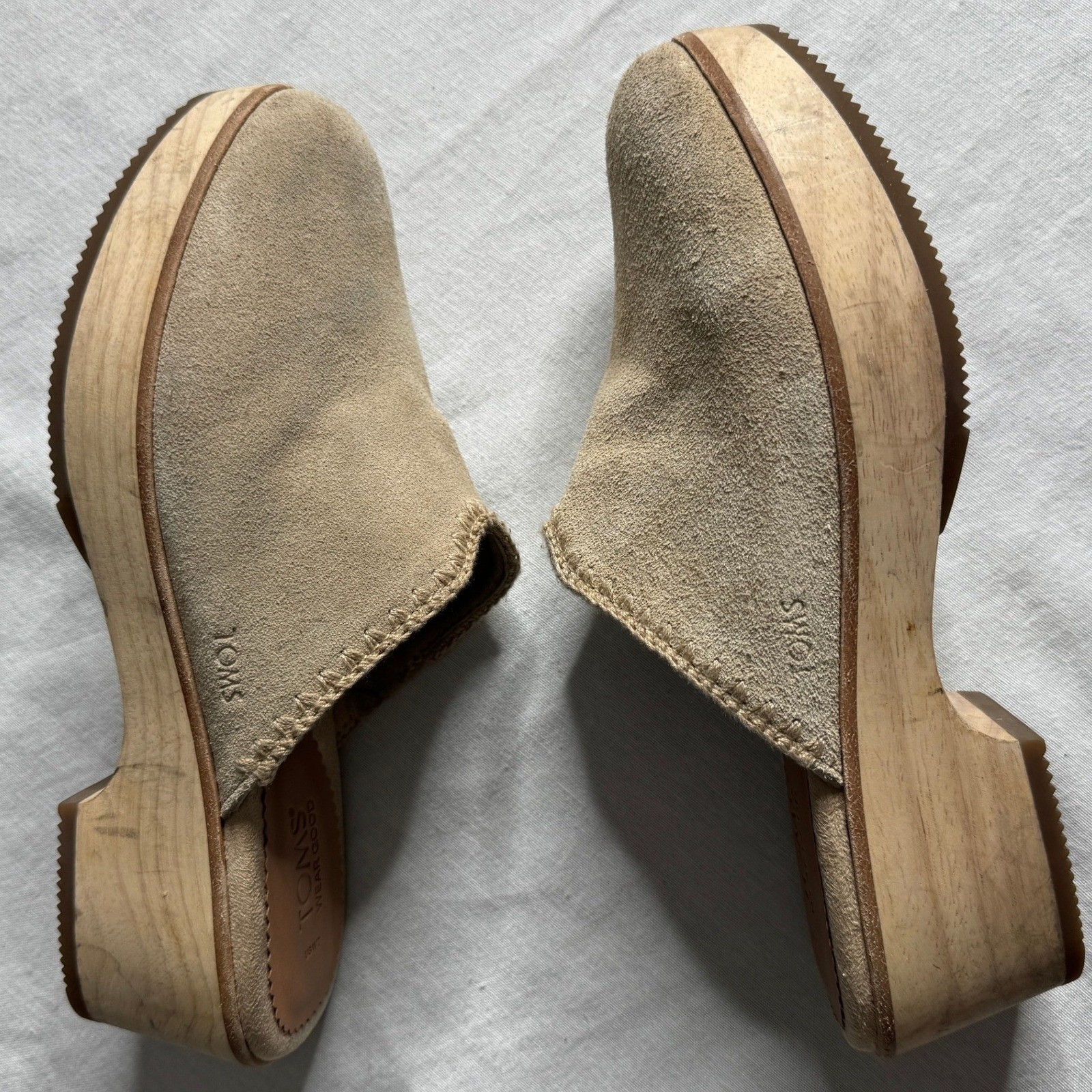 Toms Addison Suede Clogs Wood Platform Chunky Boho Minimalist Mules Womens 7