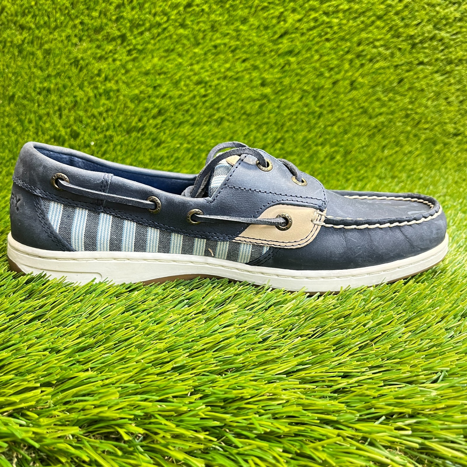 Sperry Bluefish Womens Size 9.5 Blue White Walking Comfort Stripe Boat Shoes