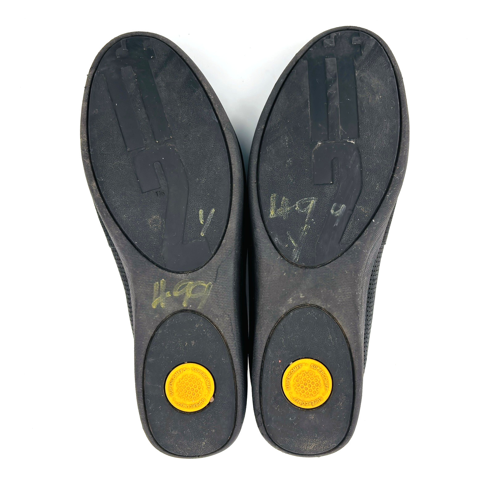 Womens 9 FitFlop SuperSkate Slip On Black Leather Loafers Shoes C27-001
