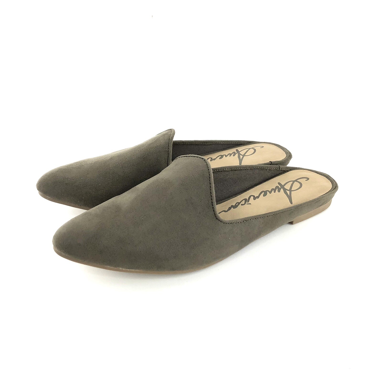 American Rag Womens Size 7.5M Ninna Fabric Pointed Toe Mules Olive