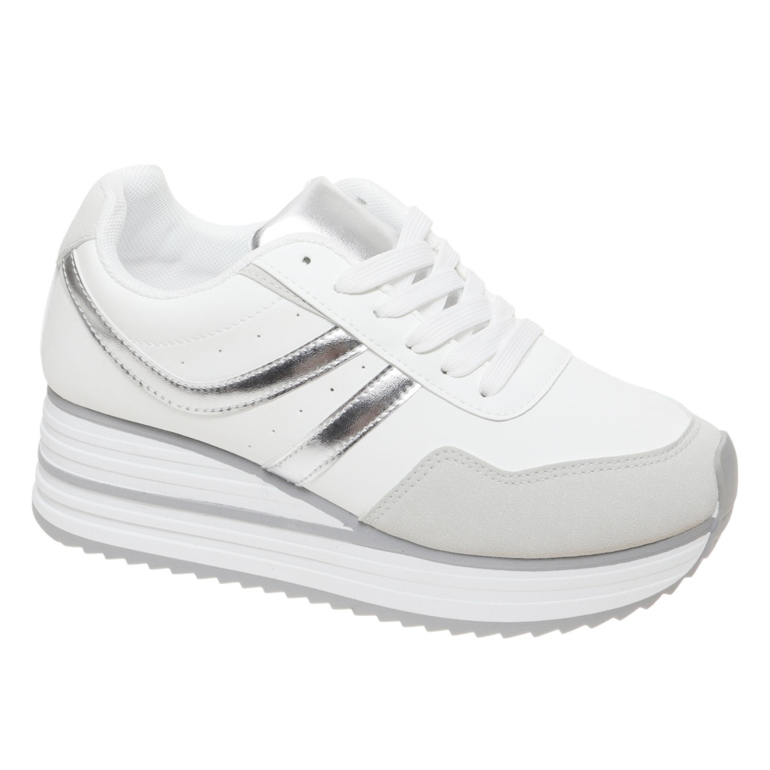 Outwoods Women’s Brenna-2 White Platform Fashion Sneaker, Silver Combo