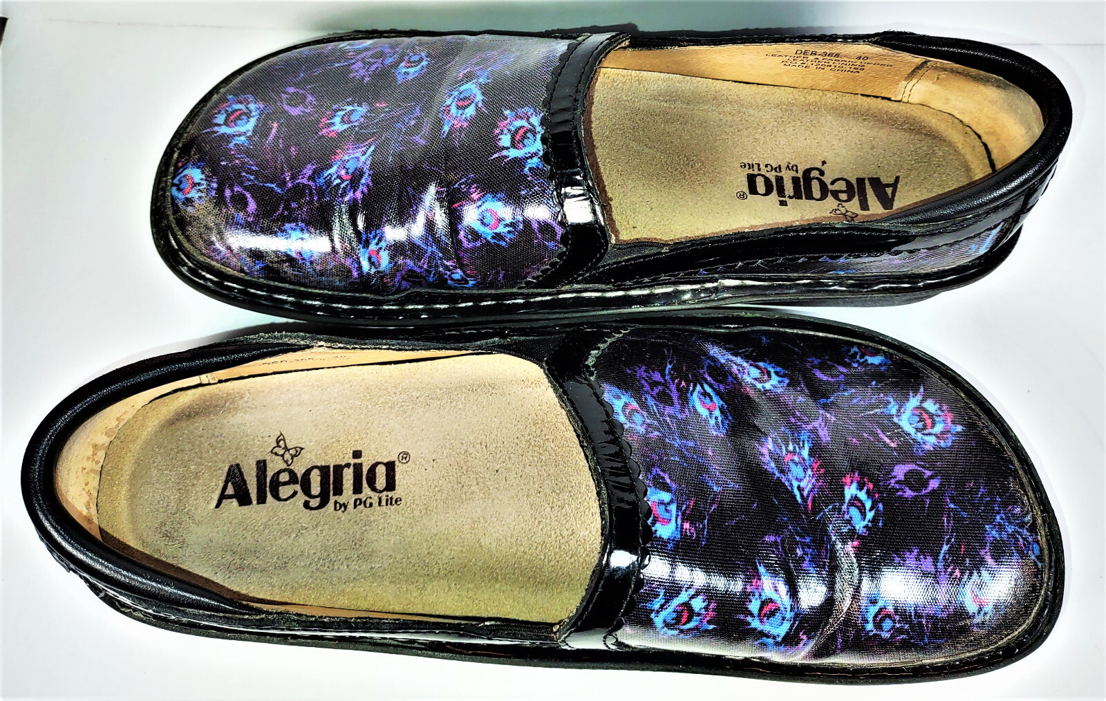 Alegria DEB-365 Peacock Feather Slip On Nursing Clogs Womens EUR 40 US 9.5-10