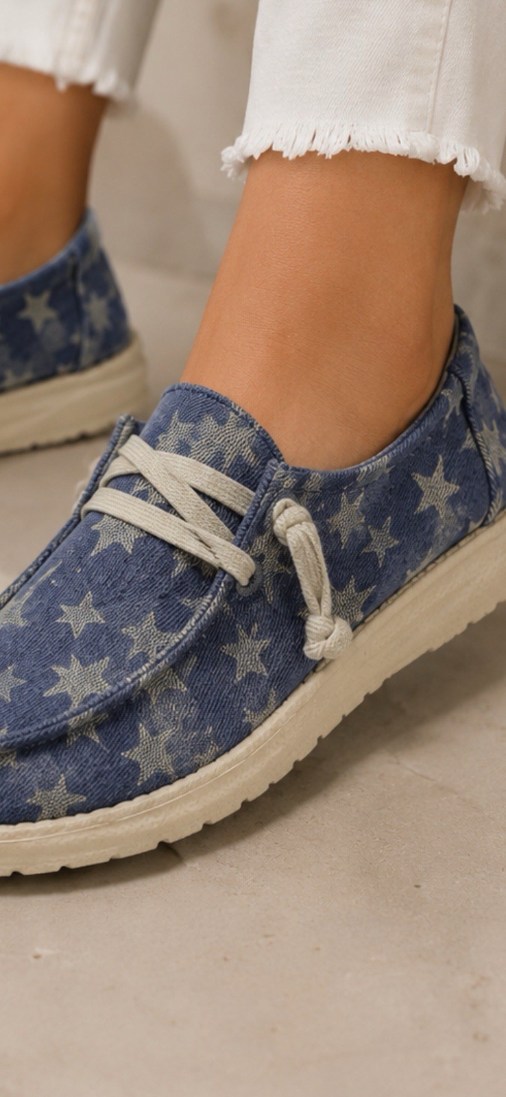 Gypsy Jazz Blue/White Star Canvas Lace-Up Boat Shoes US 9.5 women’s size