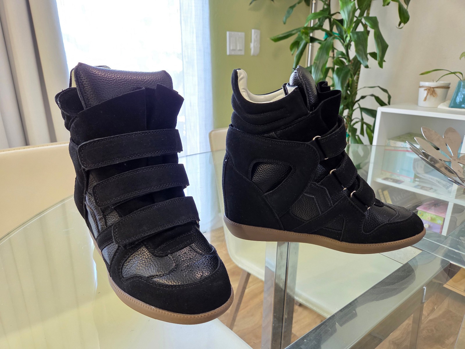 Fashion Wedge Sneakers for Women, Black, Never Worn, Size 8.5 (EU39)