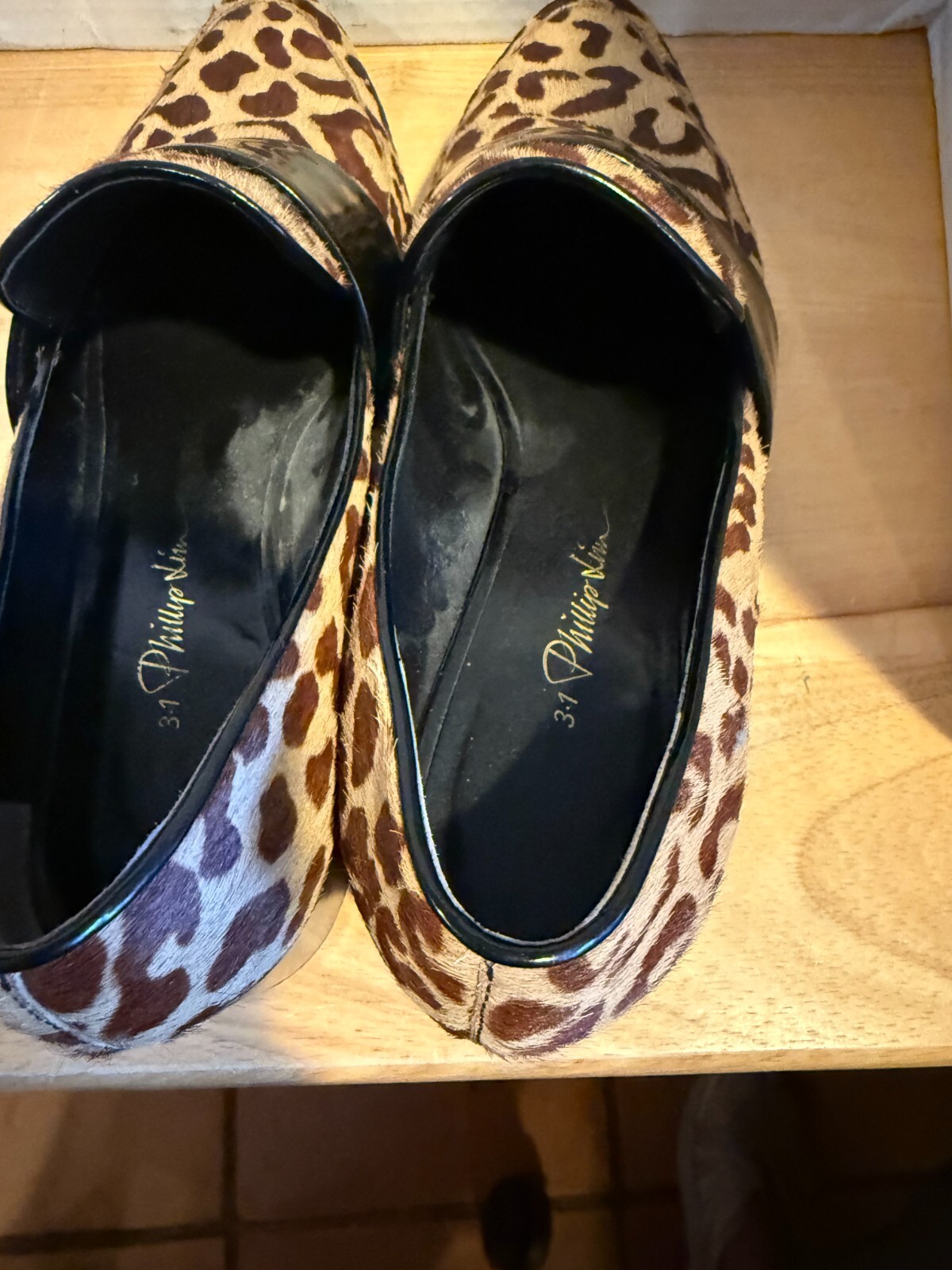 3.1 PHILLIP LIN WOMEN FAUX PONY HAIR LEOPARD PRINTS SZ.38.5 LOAFER CHUNKY HEEL