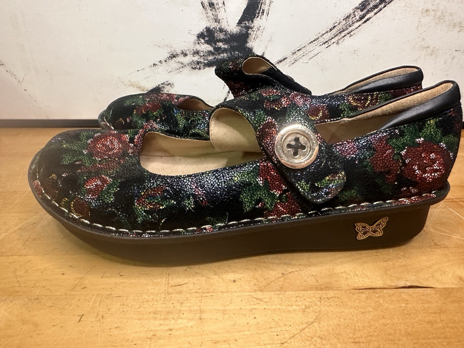Alegria Paloma Mary Jane Rose Nursing Black Floral Shoe Pal-315 Size 41-10.5